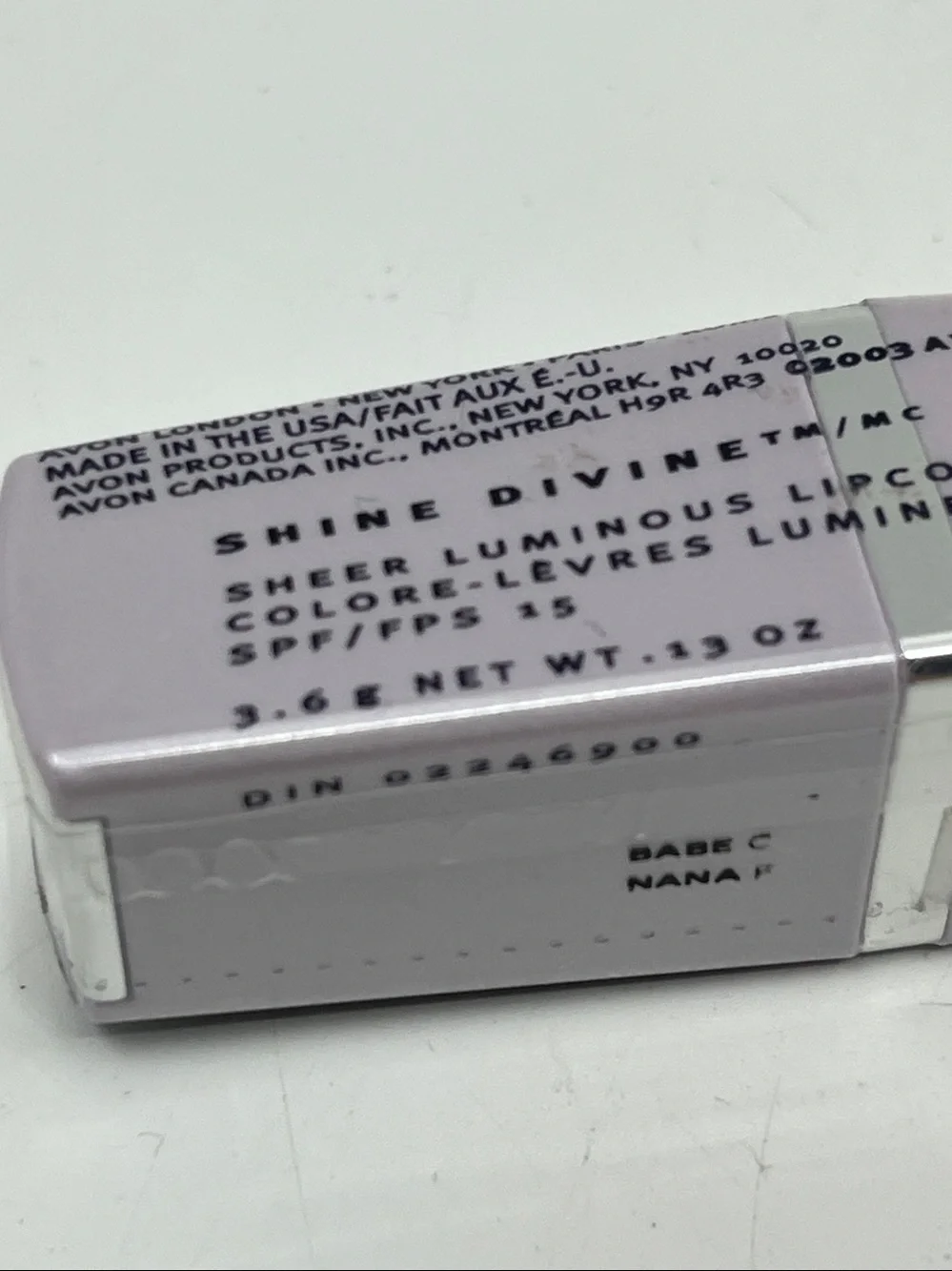 Avon Shine Divine Sheer Luminous Lip Color Lipstick - Babe C - Nana F - Sealed